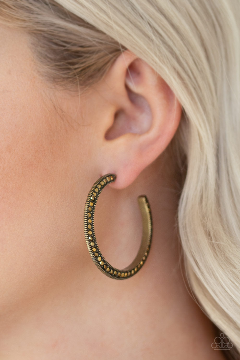 Paparazzi Earring ~ Dazzling Diamond-naire - Brass Hoop Earring