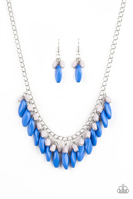 Paparazzi Bead Binge - Blue Necklace in a fringe with Gray Beads