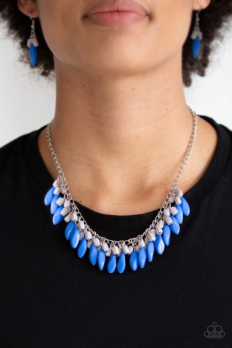 Bead Binge - Blue Necklace Paparazzi Accessories with Blue and Gray Beads