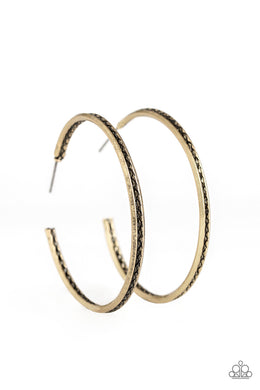 Texture Tempo Brass Hoop Earrings Paparazzi Accessories. Get Free Shipping. #P5HO-BRXX-091XX