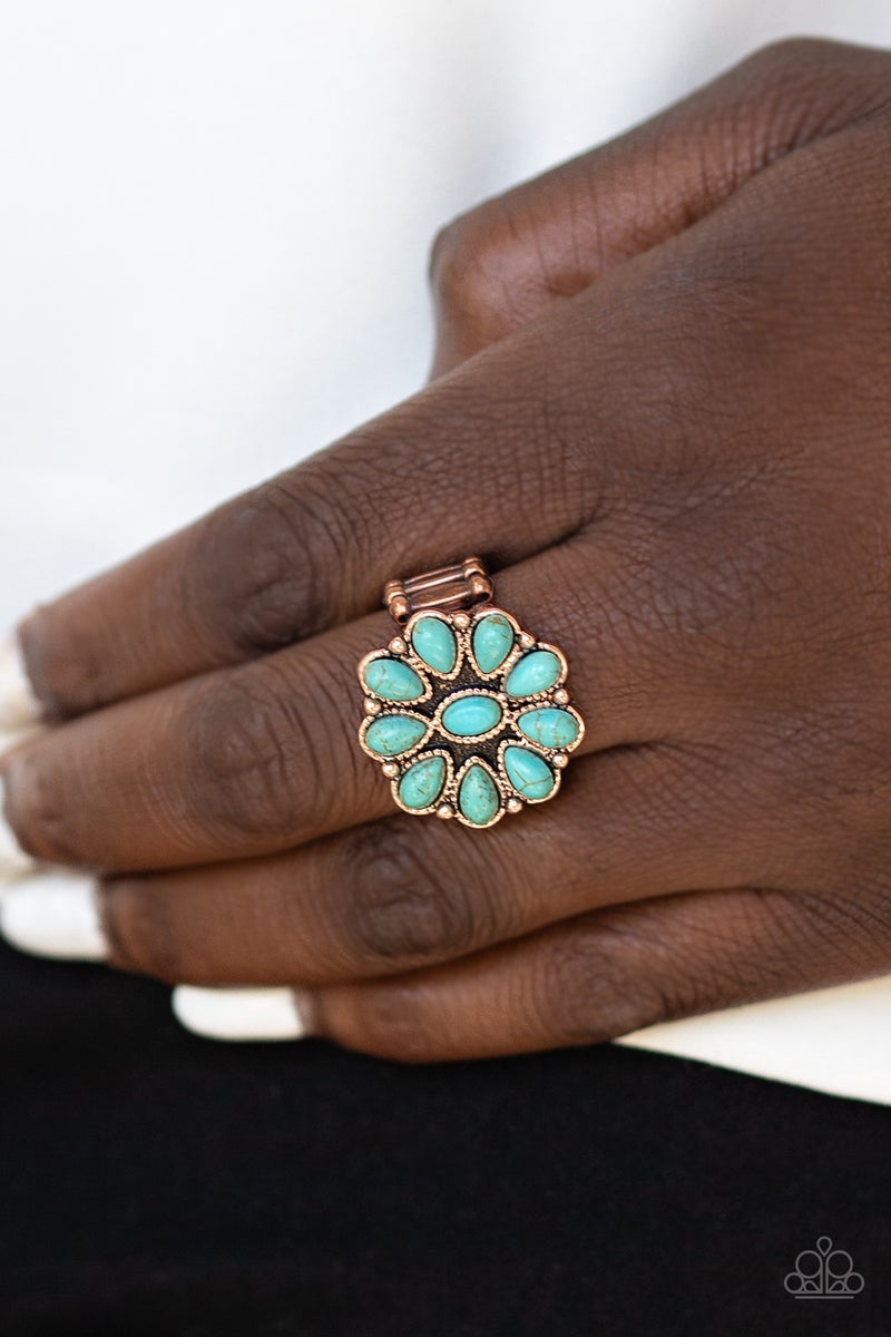 Stone Gardenia - Copper Ring Paparazzi Accessories #P4SE-CPBL-053XX Turquoise and Copper Ring