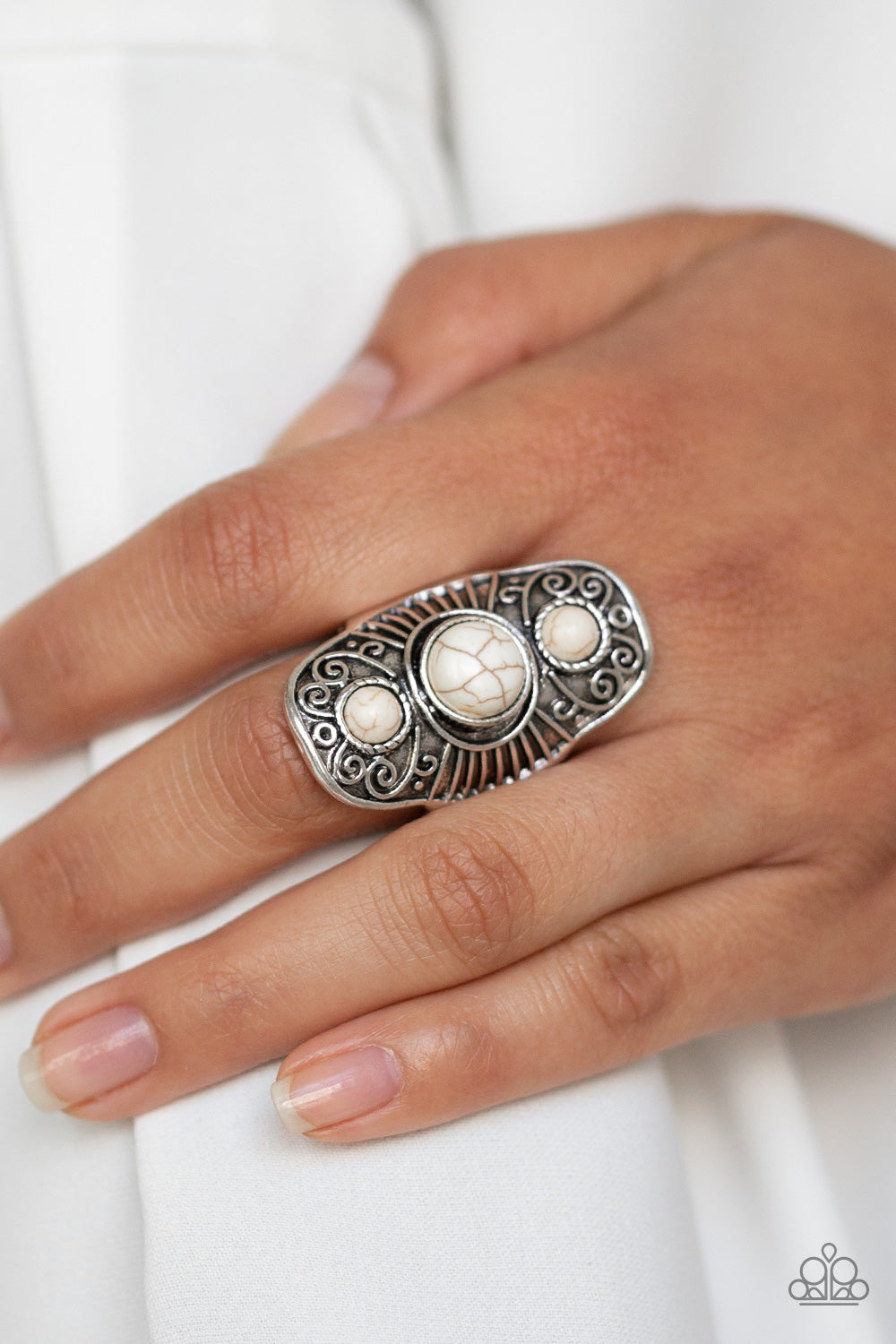 Paparazzi Ring ~ Stone Oracle - White - Empower Me Pink Exclusive