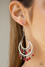 Load image into Gallery viewer, Paparazzi Free-Spirited Spirit Red Earrings with half-moon silver frame
