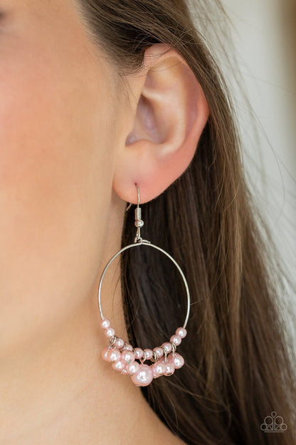 The PEARL-fectionist - Pink Pearl in silver wire hoop Earrings Paparazzi Accessories