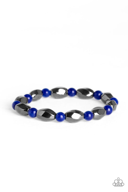 To Each Their Own - Blue Bracelet Paparazzi Accessories in Blue faceted beads Earthy Urban Look
