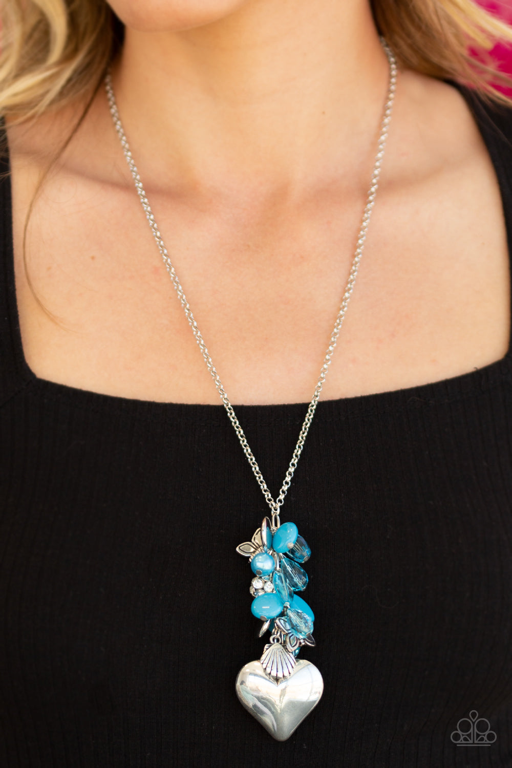 Paparazzi Necklace ~ Beach Buzz - Blue Butterfly and Heart Charm Necklace