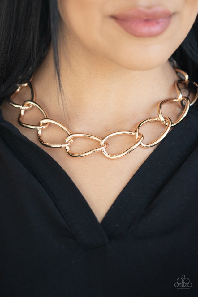 The Challenger - Gold Necklace Paparazzi Accessories Chunky Gold Necklace
