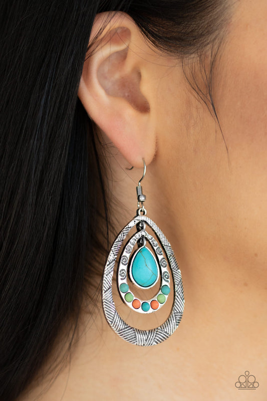 Terra Teardrops Multi Teardrop Earrings Paparazzi Accessories. #P5SE-MTXX-099XX. Turquoise Stone