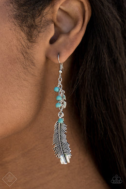 Paparazzi Find Your Flock Blue Earring Vintage Fashion Fix Feather Turquoise Stone Earring 