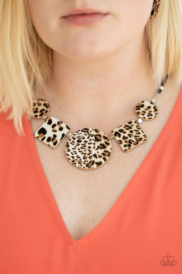 Paparazzi Necklace ~ Here Kitty Kitty - Brown - Cheetah Print Necklace