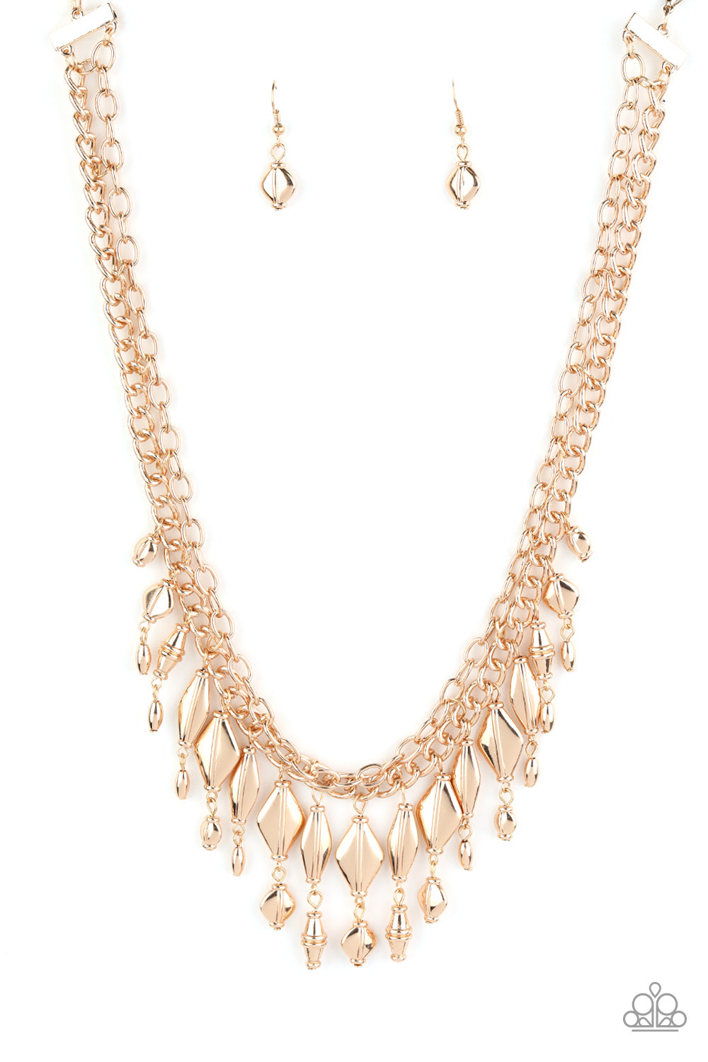 Trinket Trade Gold Fringe Necklace Paparazzi Accessories. #P2ST-GDXX-075XX