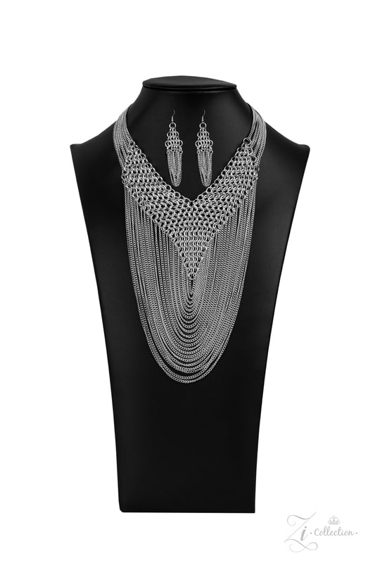 Vintage Paparazzi 2020 Zi Defiant Statement Necklace. Silver Mesh V necklace. #Z2012