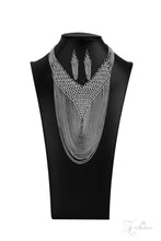Load image into Gallery viewer, Vintage Paparazzi 2020 Zi Defiant Statement Necklace. Silver Mesh V necklace. #Z2012
