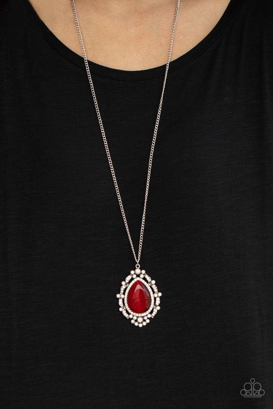 Paparazzi Frozen Gardens - Red Cat's Eye Stone Long Necklace. #P2RE-RDXX-177XX