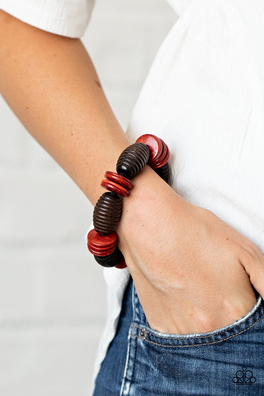 Paparazzi Caribbean Castaway - Red Wooden Bracelet #P9SE-RDXX-201XX