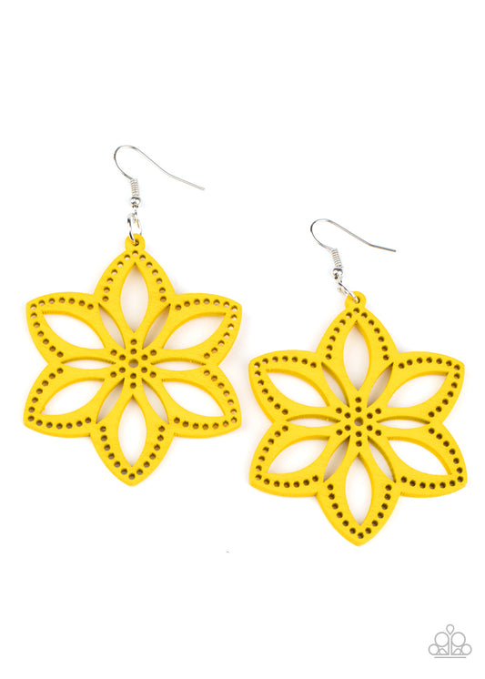 Bahama Blossoms - Yellow Wooden Floral Earring 