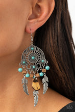 Load image into Gallery viewer, Paparazzi Desert Plains - Blue Feather Earrings October 2020 Life of the Party exclusive
