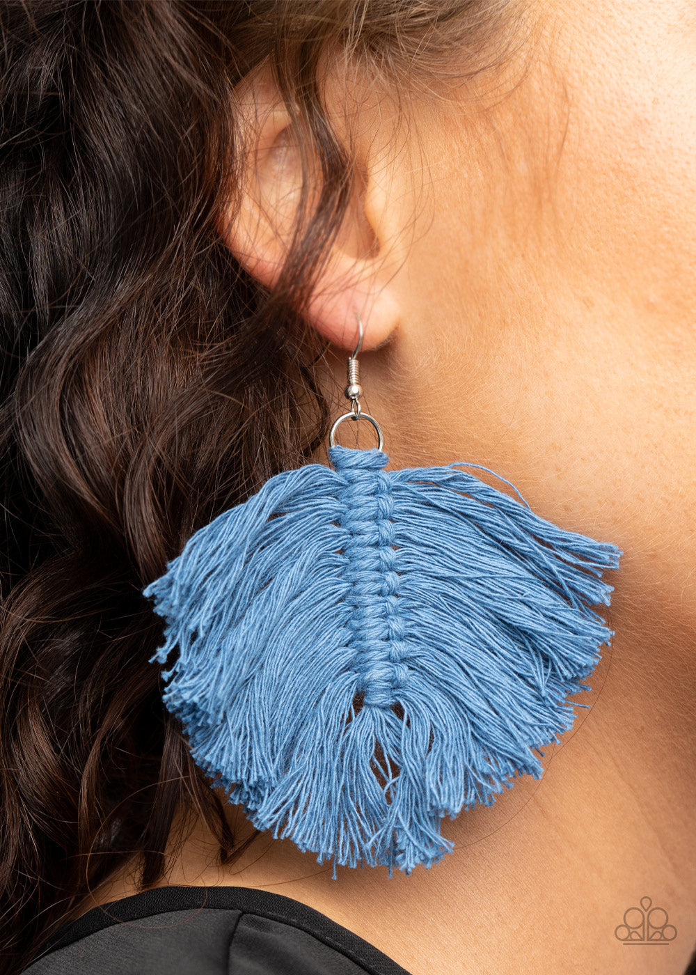 Macrame Mamba - Blue Earrings Paparazzi Accessories $5 Tassel Earrings #P5SE-BLXX-240XX