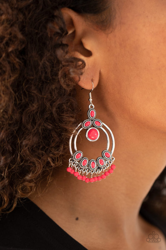 Palm Breeze - Pink Earrings Paparazzi Accessories with pink beads #P5WH-PKXX-185XX