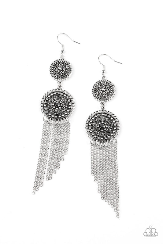 Medallion Mecca - Silver Earrings Paparazzi Accessories