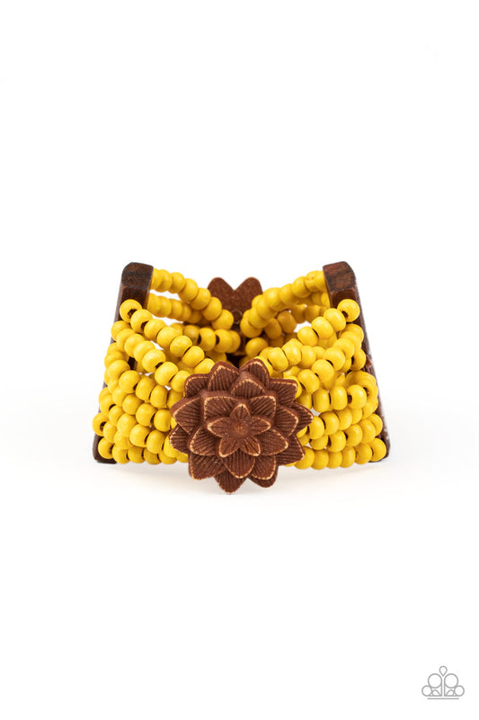 Paparazzi Bracelet ~ Tropical Sanctuary - Yellow Wooden Bracelet
