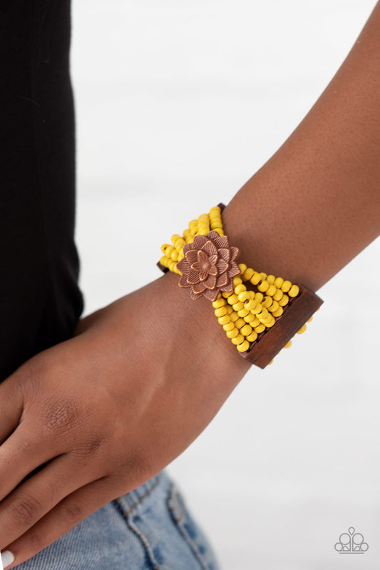 Paparazzi Bracelet ~ Tropical Sanctuary - Yellow Wooden Bracelet