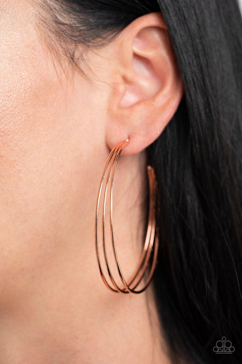Paparazzi Earring ~ Rimmed Radiance - Shiny Copper Hoop 