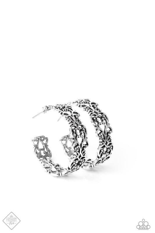 Laurel Wreaths - Silver Hoop Earring Paparazzi Accessories 