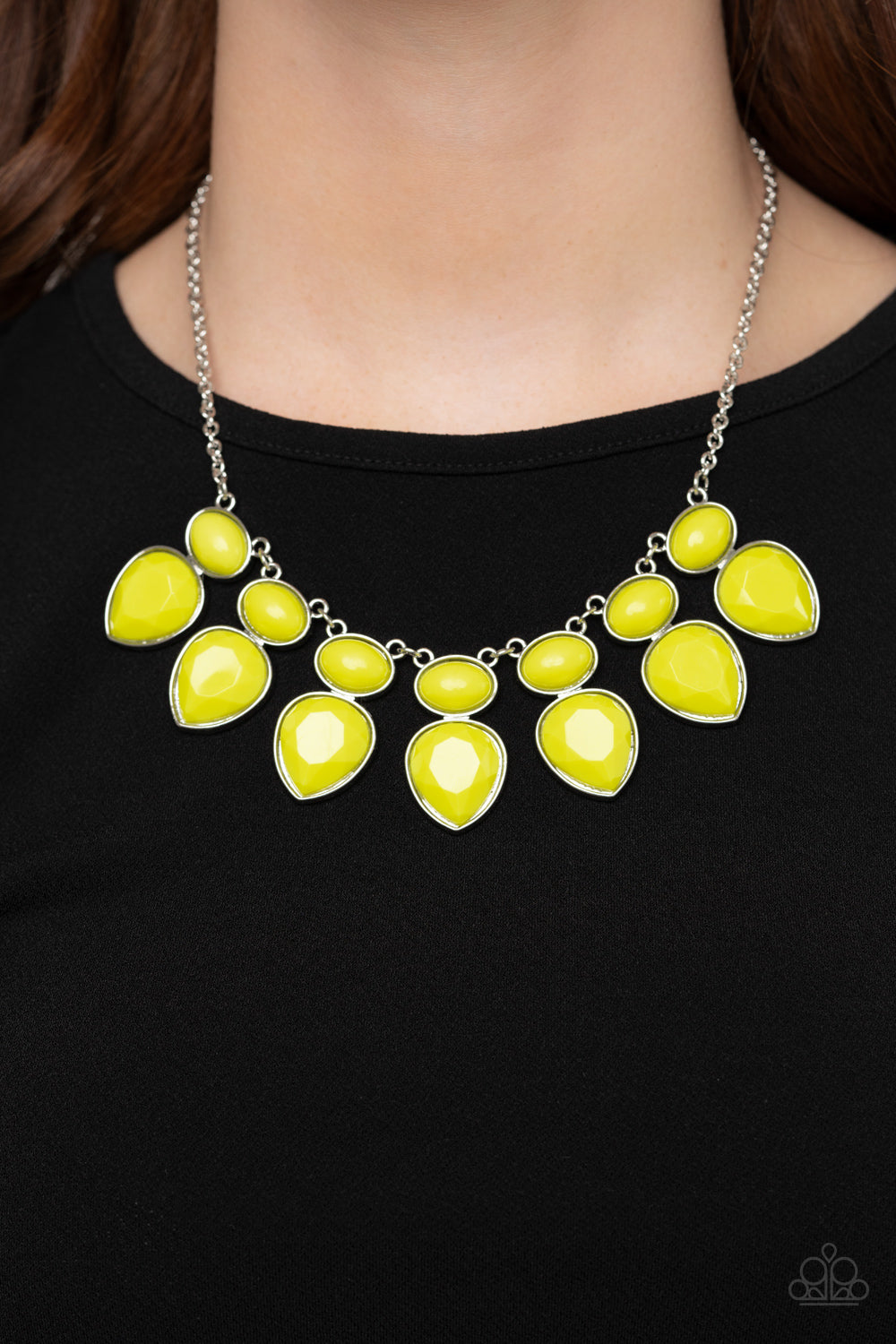 Modern Masquerade Yellow Necklace Paparazzi Accessories. #P2ST-YWXX-065XX. Get Free Shipping