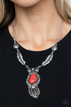 Load image into Gallery viewer, Paparazzi Ruler of The Roost Red Necklace. Get Free Shipping. #P2SE-RDXX-276XX. Silver Feather
