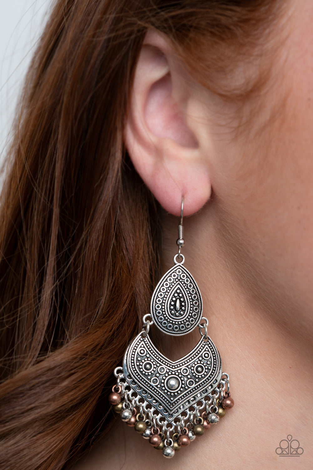 Paparazzi Earring Music To My Ears Multi Earring in a Tribal Inspired antique silver frame