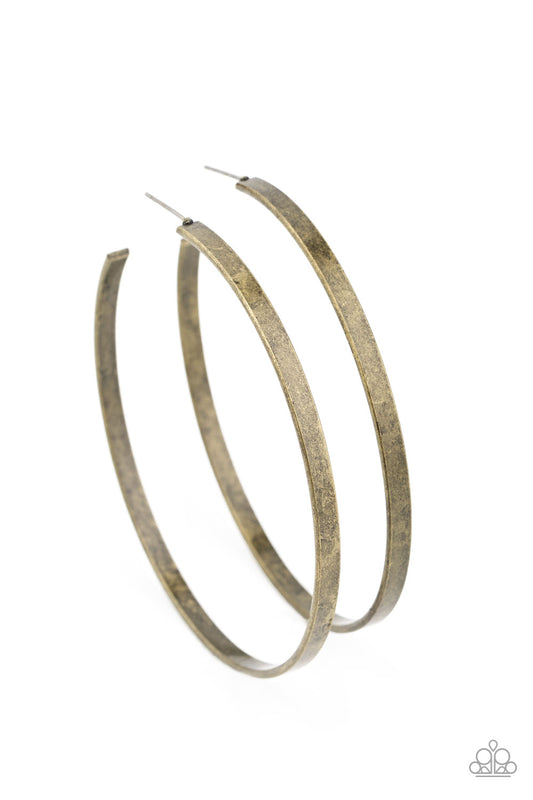 Paparazzi Earring ~ Lean Into The Curves - Brass Hoops - Empower Me Pink Exclusive