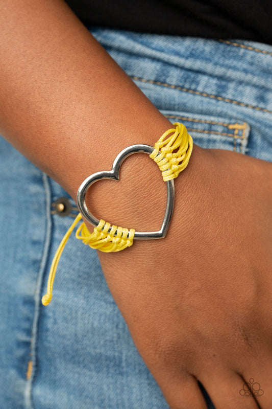 Paparazzi Playing With My HEARTSTRINGS Yellow Bracelet