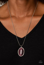 Load image into Gallery viewer, GLISTEN To This Purple Cat&#39;s Eye Stone Necklace Paparazzi Accessories. Get Free Shipping. 
