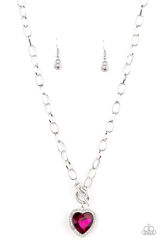 Paparazzi Necklace ~ Check Your Heart Rate - Pink Peacock Gem Heart Necklace