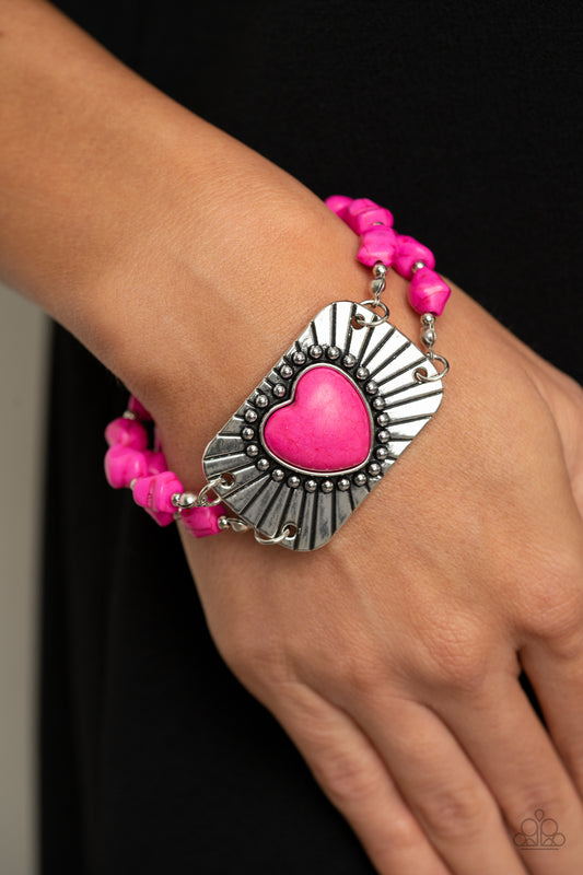 Sandstone Sweetheart Pink Heart Bracelet Paparazzi Accessories. #P9SE-PKXX-108XX
