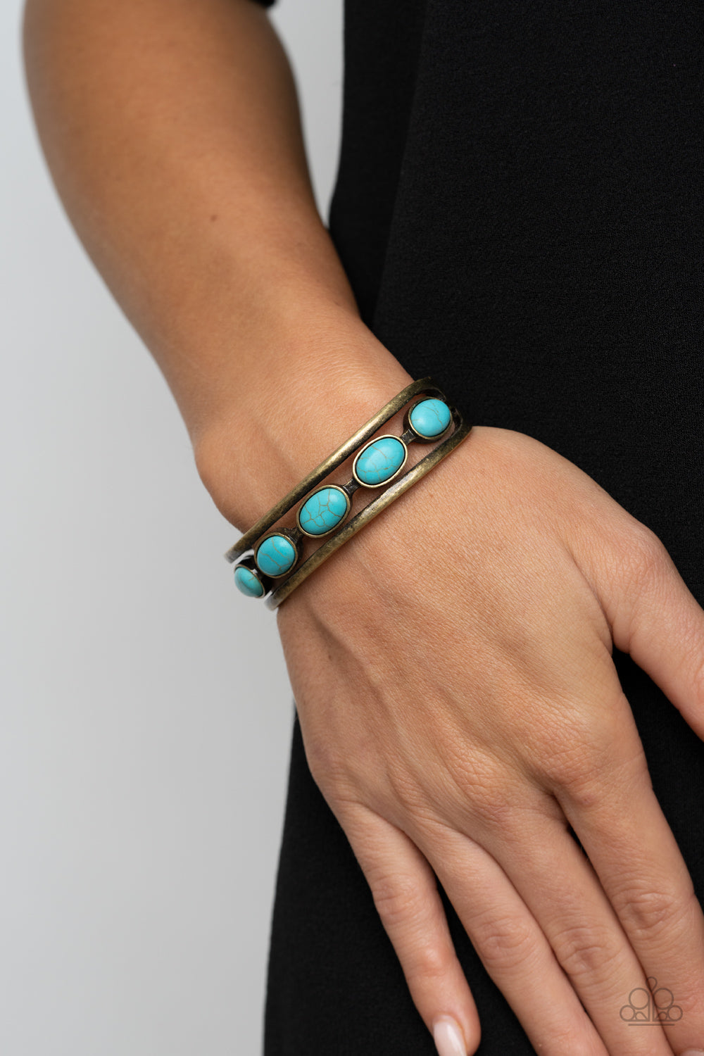 River Rock Canyons - Brass Bracelet with Turquoise Stone Paparazzi Accessories #P9SE-BRXX-061XX