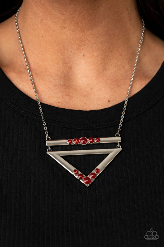 Triangulated Twinkle Red Necklace Paparazzi Jewelry. Item #P2ED-RDXX-047XX.