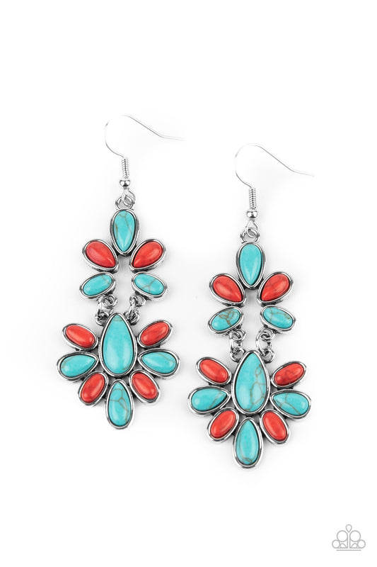 Cactus Cruise Multi Earring Paparazzi Accessories. Turquoise and Red Stone $5 earring