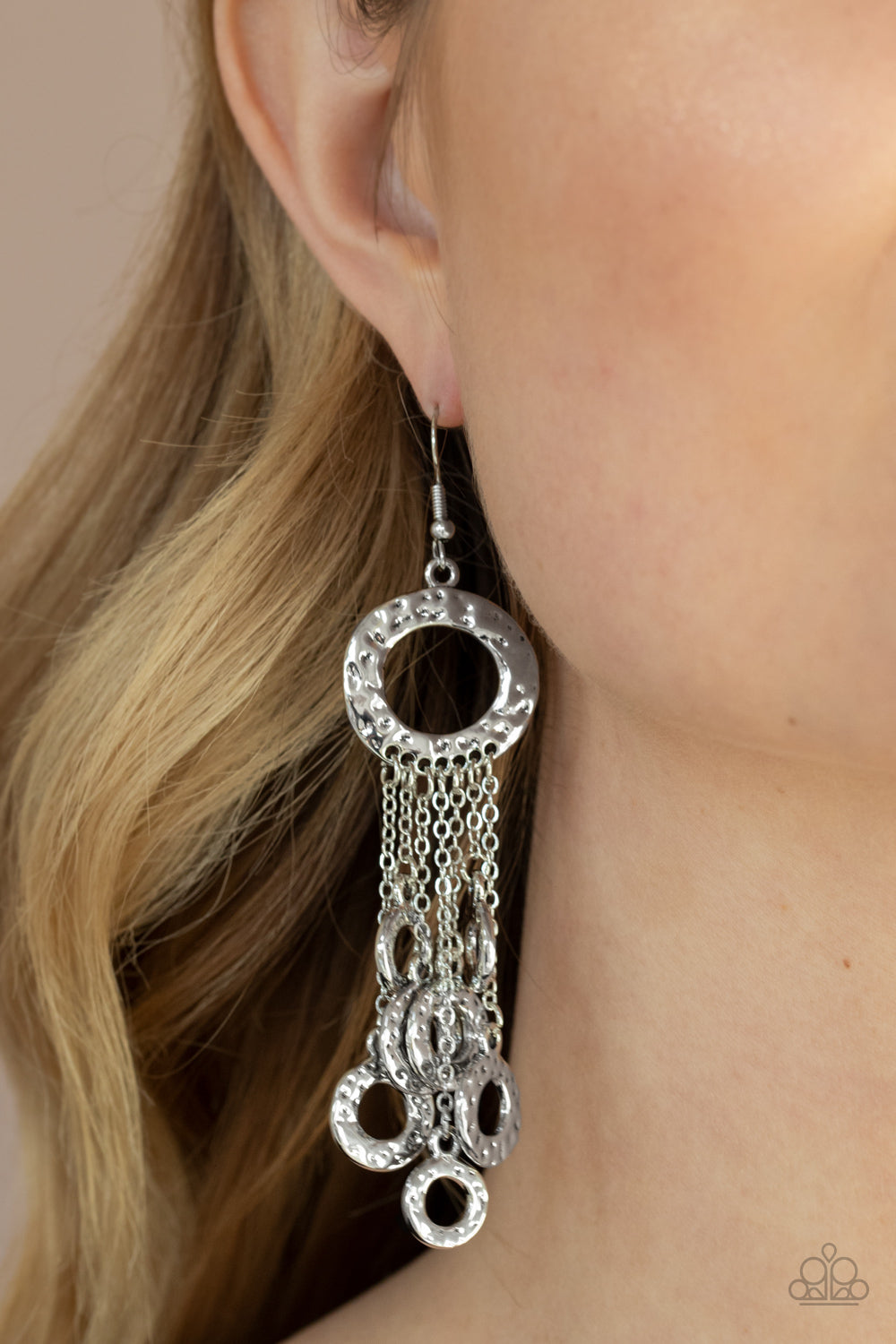 Paparazzi Earring ~ Right Under Your NOISE - Silver