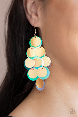 Paparazzi Sequin Seeker Sequin Earring. A collection of gold and iridescent sequins $5 earring