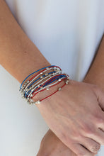 Load image into Gallery viewer, Paparazzi Star-Studded Affair Multi Red White &amp; Blue Bracelet with magnetic closure. Free Shipping.
