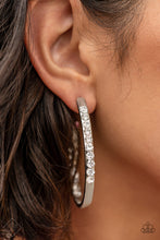 Load image into Gallery viewer, Paparazzi Borderline Brilliance White $5 Hoops for Women. P5HO-WTXX-094XU. Ships free
