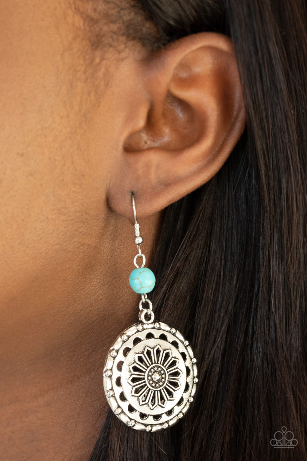 Flowering Frontiers - Blue Earrings Paparazzi Accessories #P5SE-BLXX-256XX