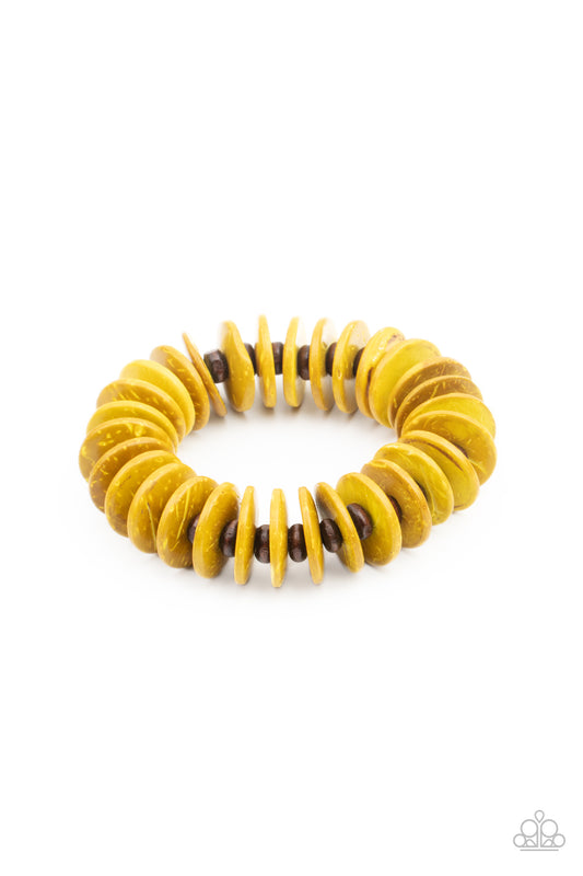 Caribbean Reefs - Yellow Bracelet Paparazzi Accessories Wooden Stretchy Bracelet