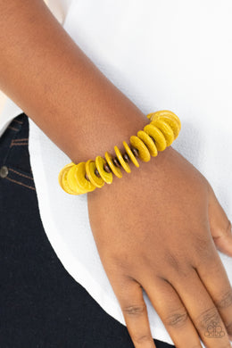 Paparazzi Bracelet ~ Caribbean Reefs - Yellow Wooden Stretchy Bracelet (P9SE-YWXX-140XX)