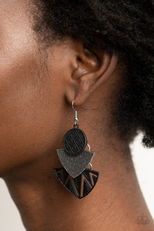 Paparazzi Earring ~ Jurassic Juxtaposition - Black Earrings P5TR-BKXX-109XX