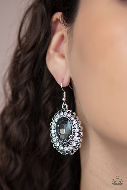 Paparazzi Glacial Gardens - Silver Earrings with glassy white rhinestones