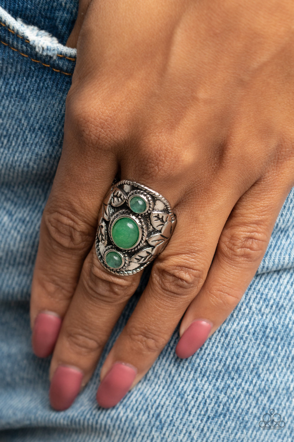 Paparazzi Ring ~ PALMS Up - Green Jade Stone Ring