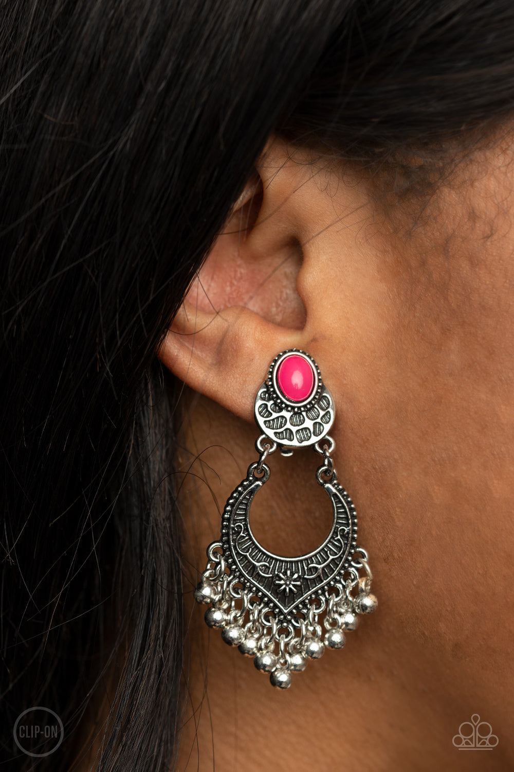 Paparazzi Earring ~ Summery Gardens - Pink Clip-On Earring